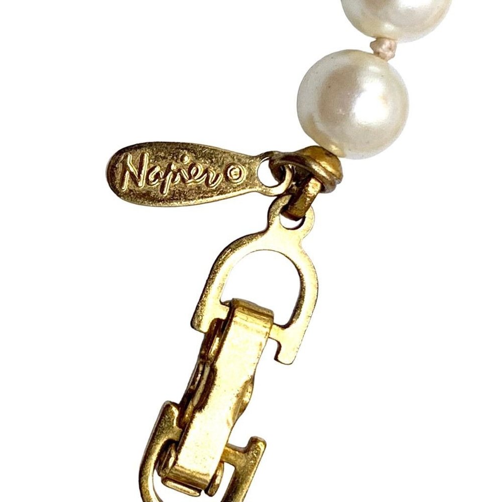 Vintage Napier Necklace Faux Pearl Beaded Rhinestone Pave Leaf Flower Floral - Picture 6 of 10